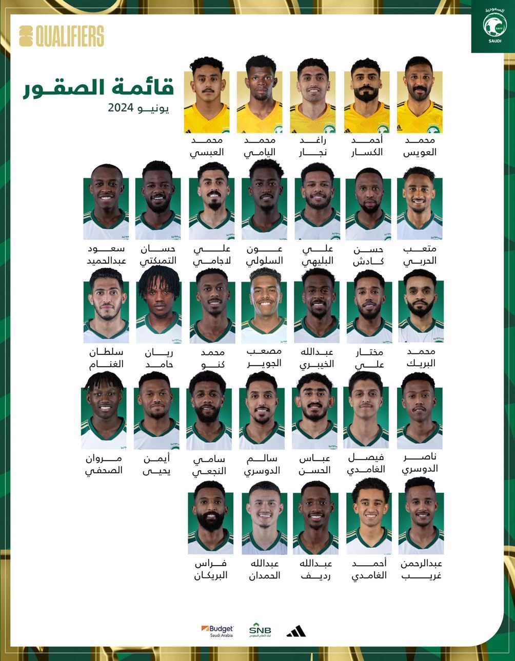 مانشيني يعلن قائمة الأخضر لمواجهتي باكستان و الأردن