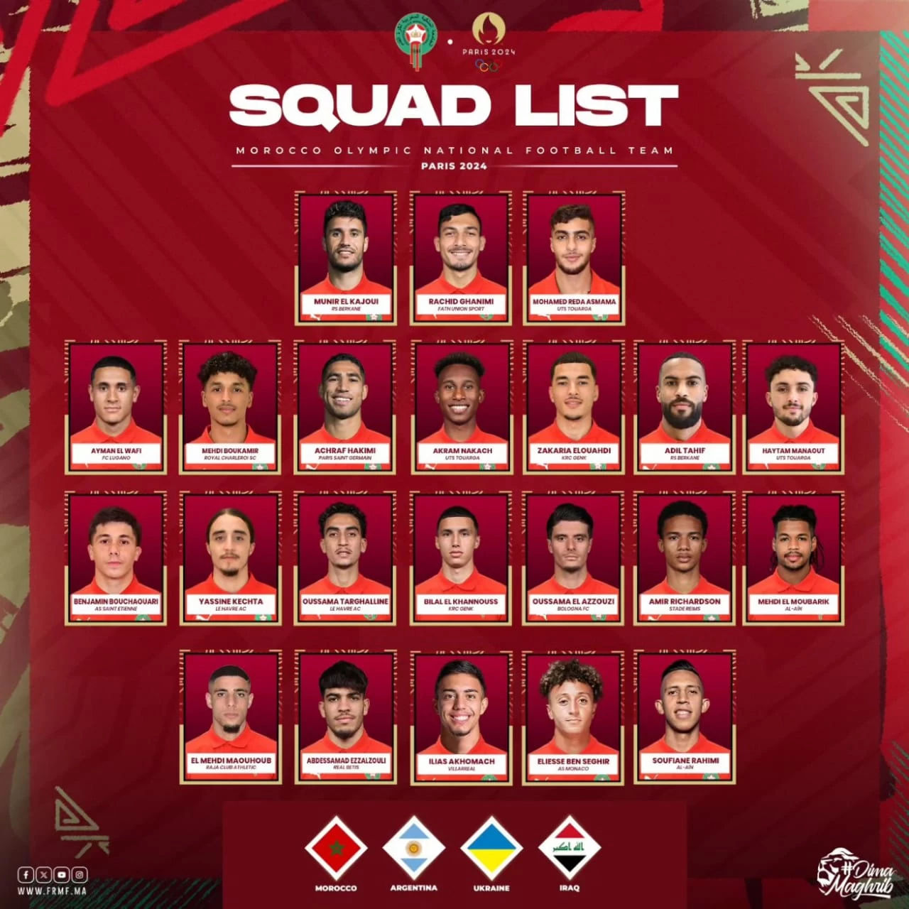 رحيمي وحكيمي يقودان تشكيلة المغرب في أولمبياد باريس 