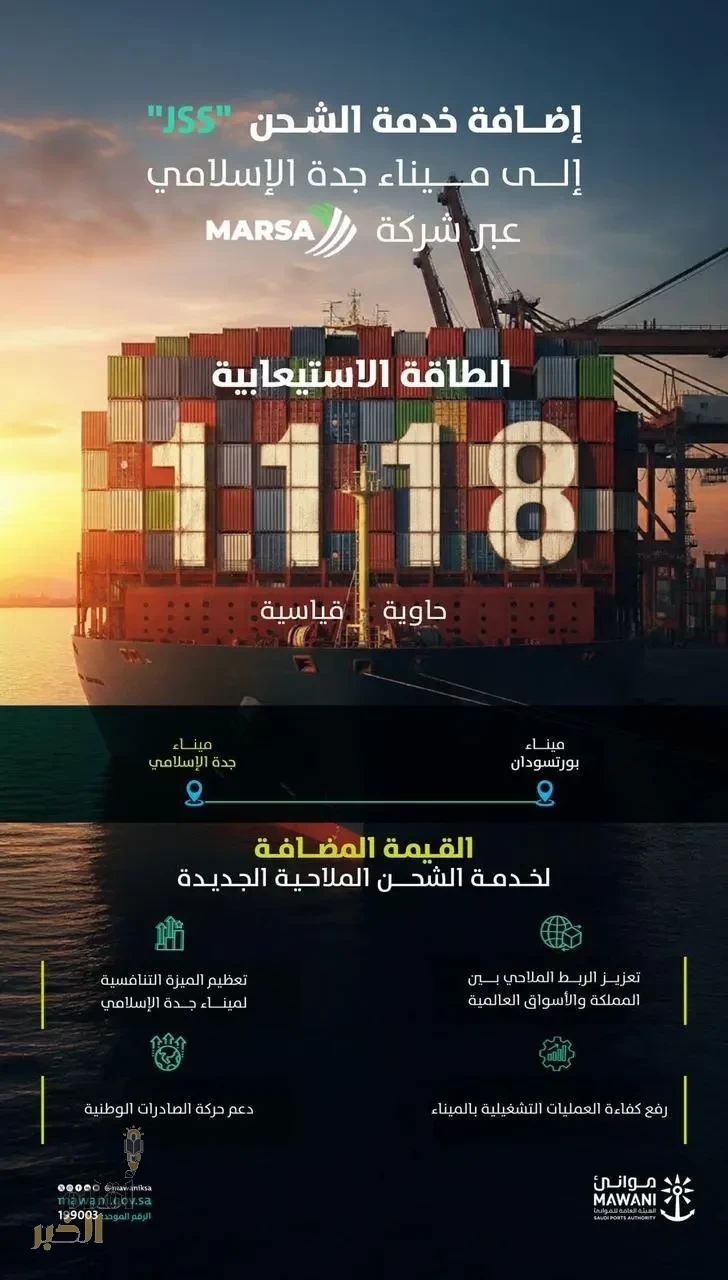 إضافة خدمة الشحن "JSS" التابعة لشركة "Marsa Ocean Shipping" إلى ميناء جدة الإسلامي