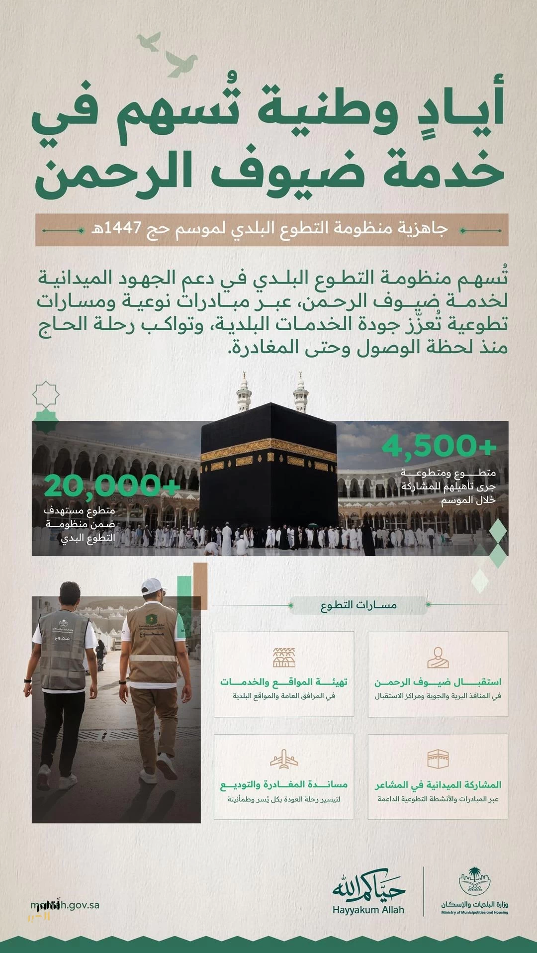 وزارة البلديات والإسكان تُهيئ أكثر من 4,500 متطوع ومتطوعة لخدمة ضيوف الرحمن خلال موسم حج 1447هـ