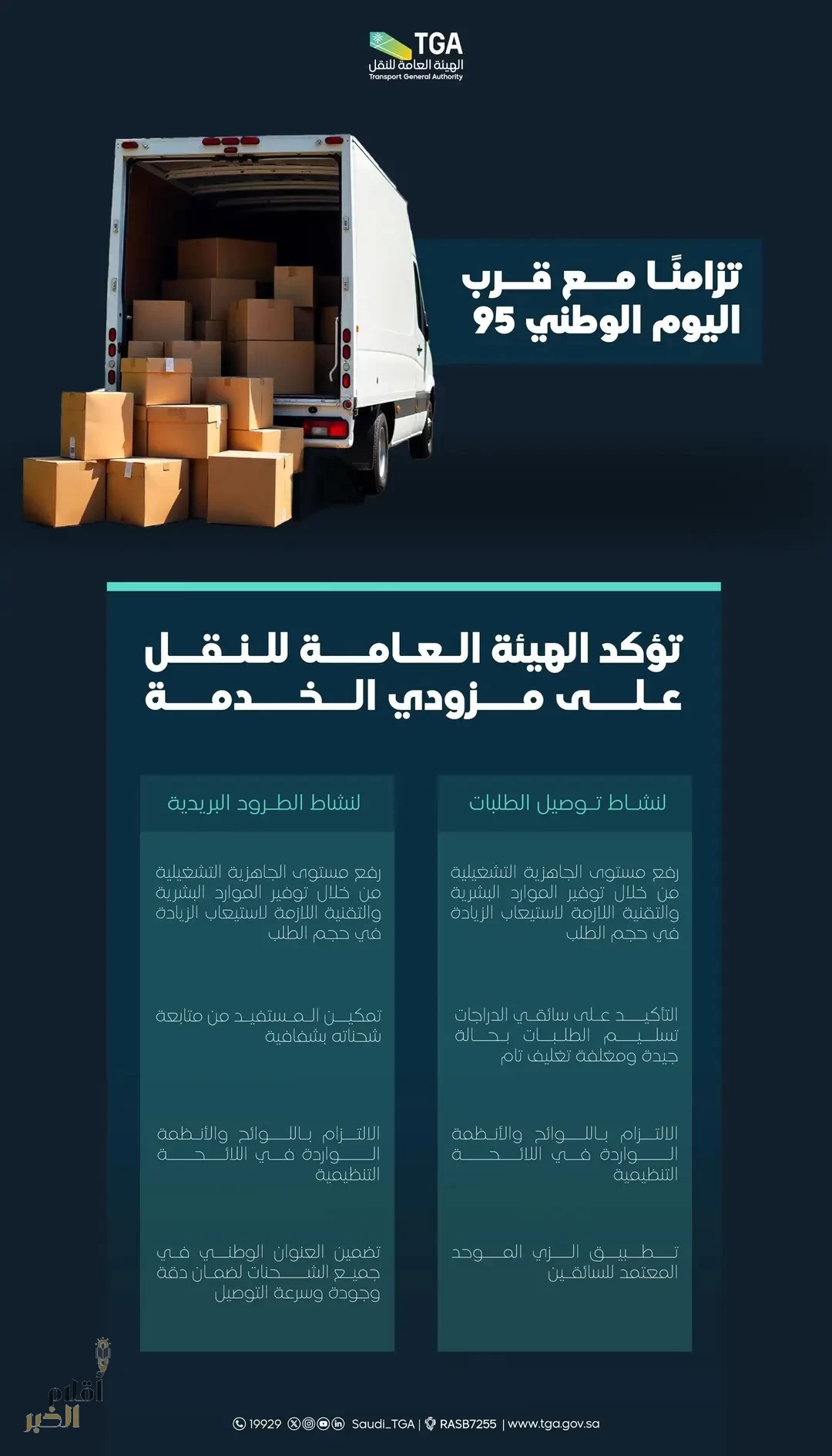 "هيئة النقل" تؤكد على مزودي خدمات توصيل الطلبات والطرود البريدية الالتزام بالمتطلبات النظامية