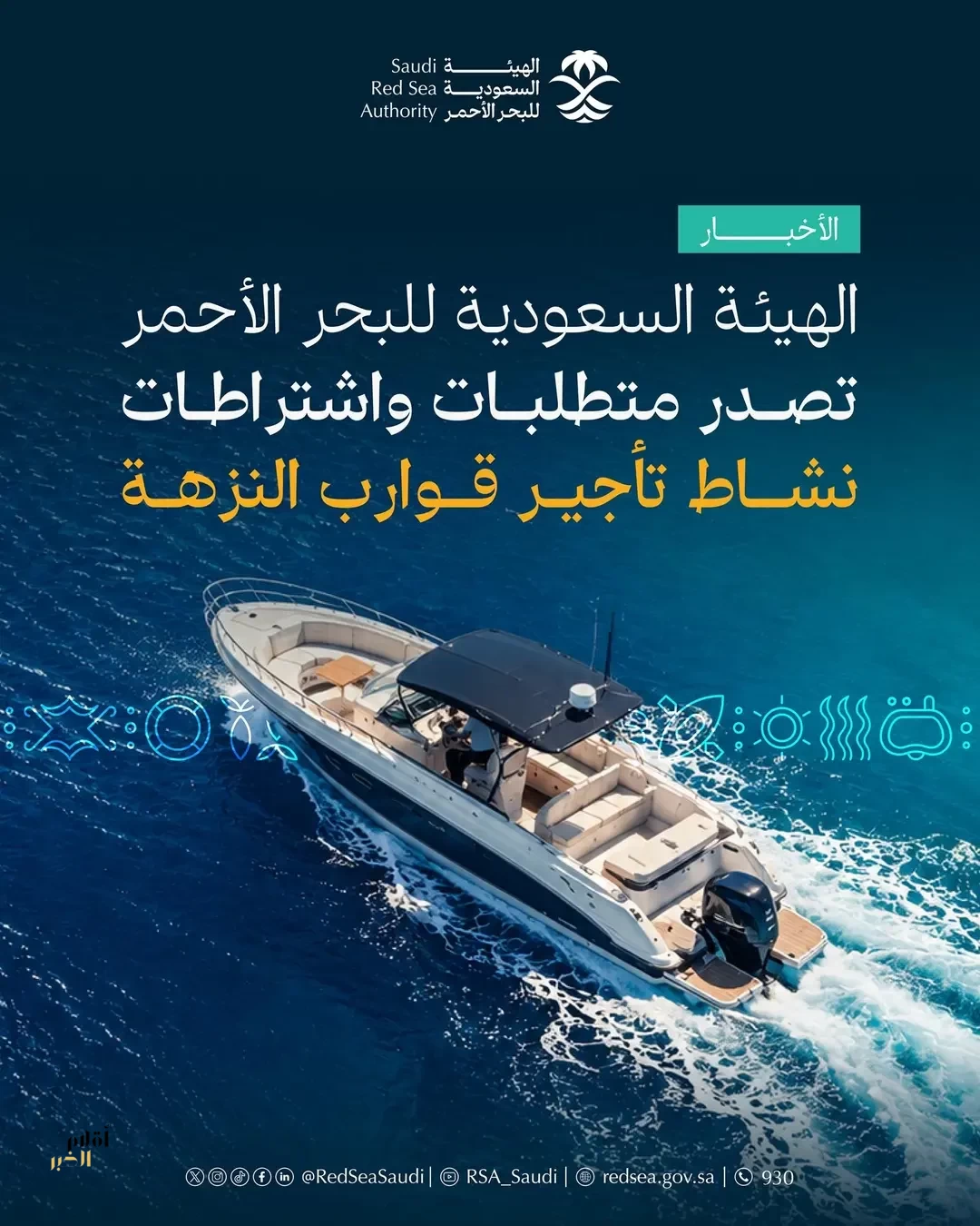 الهيئة السعودية للبحر الأحمر تصدر متطلبات واشتراطات نشاط تأجير قوارب النزهة