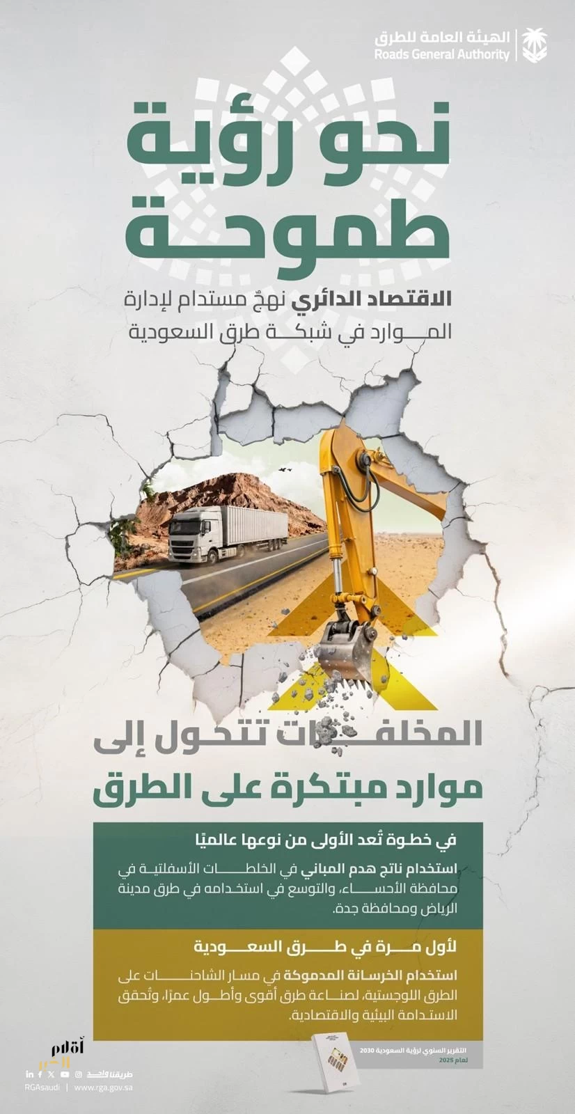 "هيئة الطرق" تقود مسيرة الابتكار والاستدامة في قطاع الطرق نحو تحقيق رؤية 2030