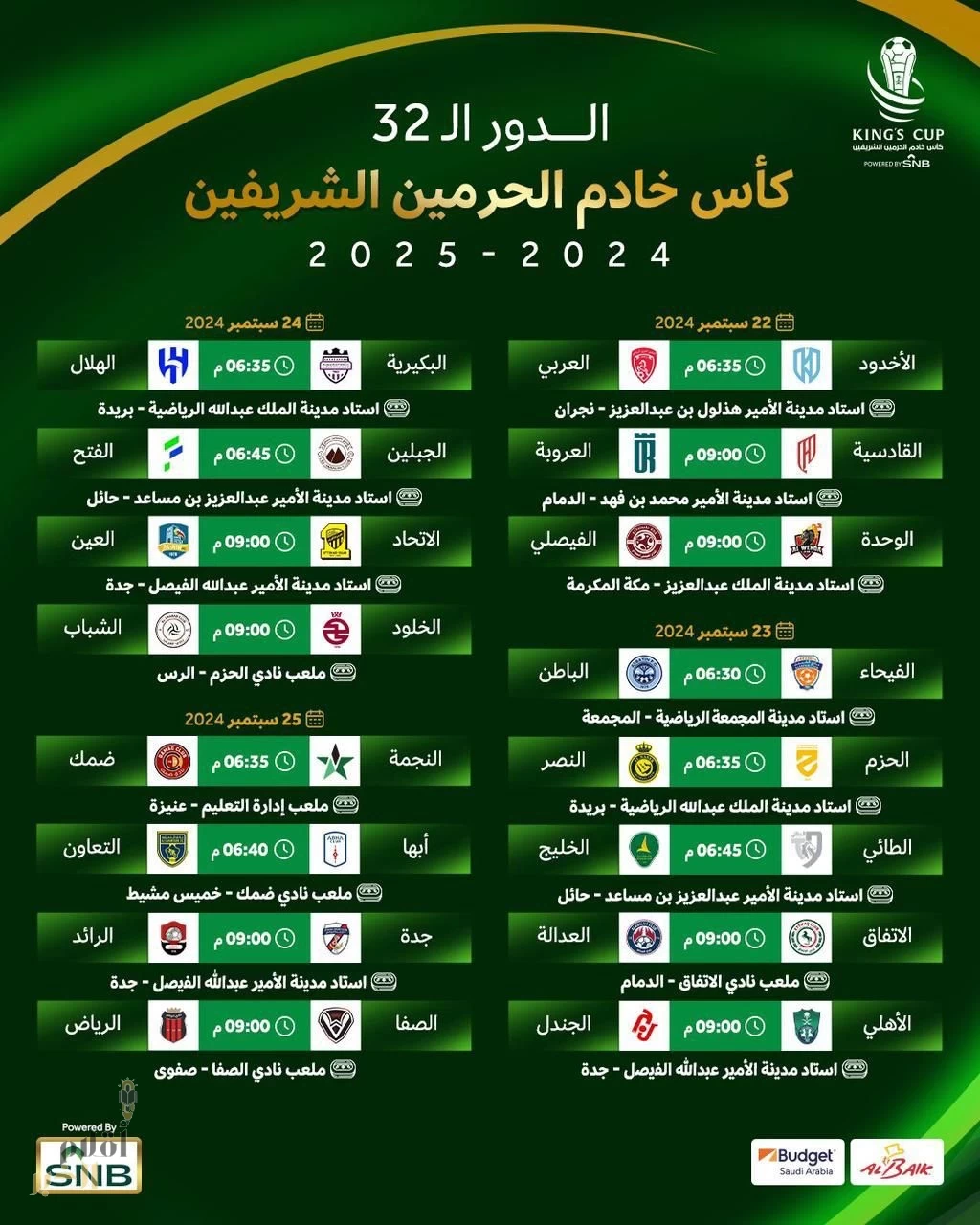 الاتحاد السعودي يُحدد مواعيد مباريات دور الـ32 من كأس خادم الحرمين الشريفين