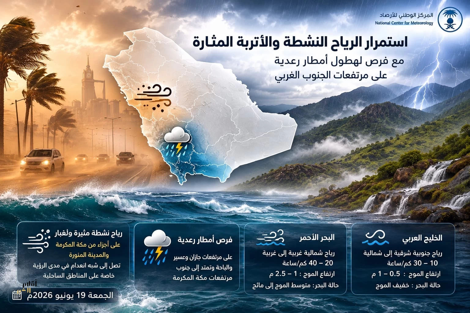 الرياح النشطة تؤثر على أجزاء من المملكة وتحد من الرؤية