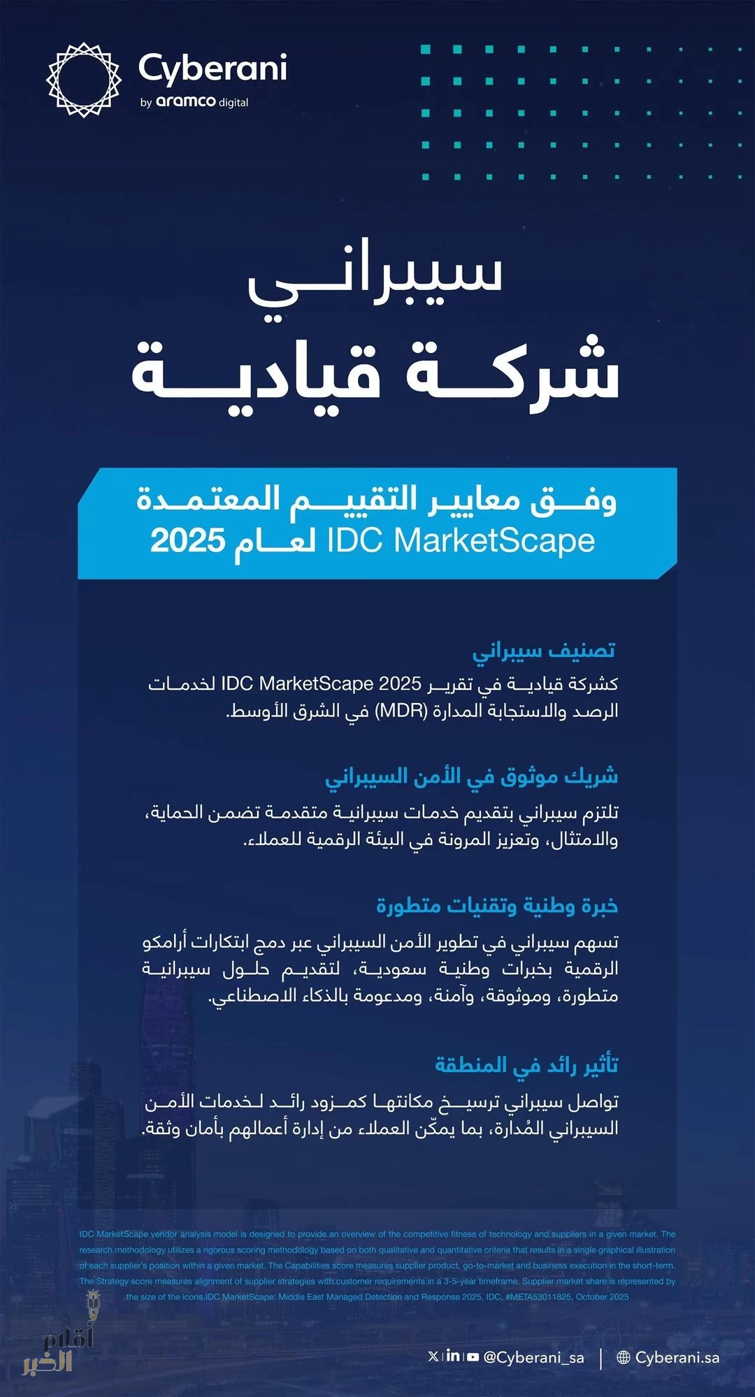 "سيبراني" تُصنَّف شركةً قياديةً في الشرق الأوسط لعام 2025 في خدمات الرصد والاستجابة المدارة (MDR)