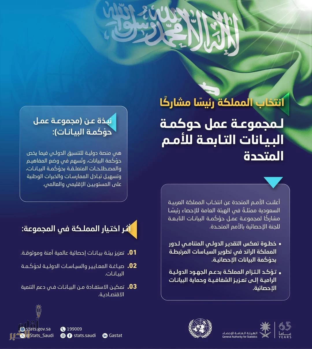 انتخاب المملكة رئيسًا مشاركًا لمجموعة عمل حوْكَمة البيانات التابعة للأمم المتحدة