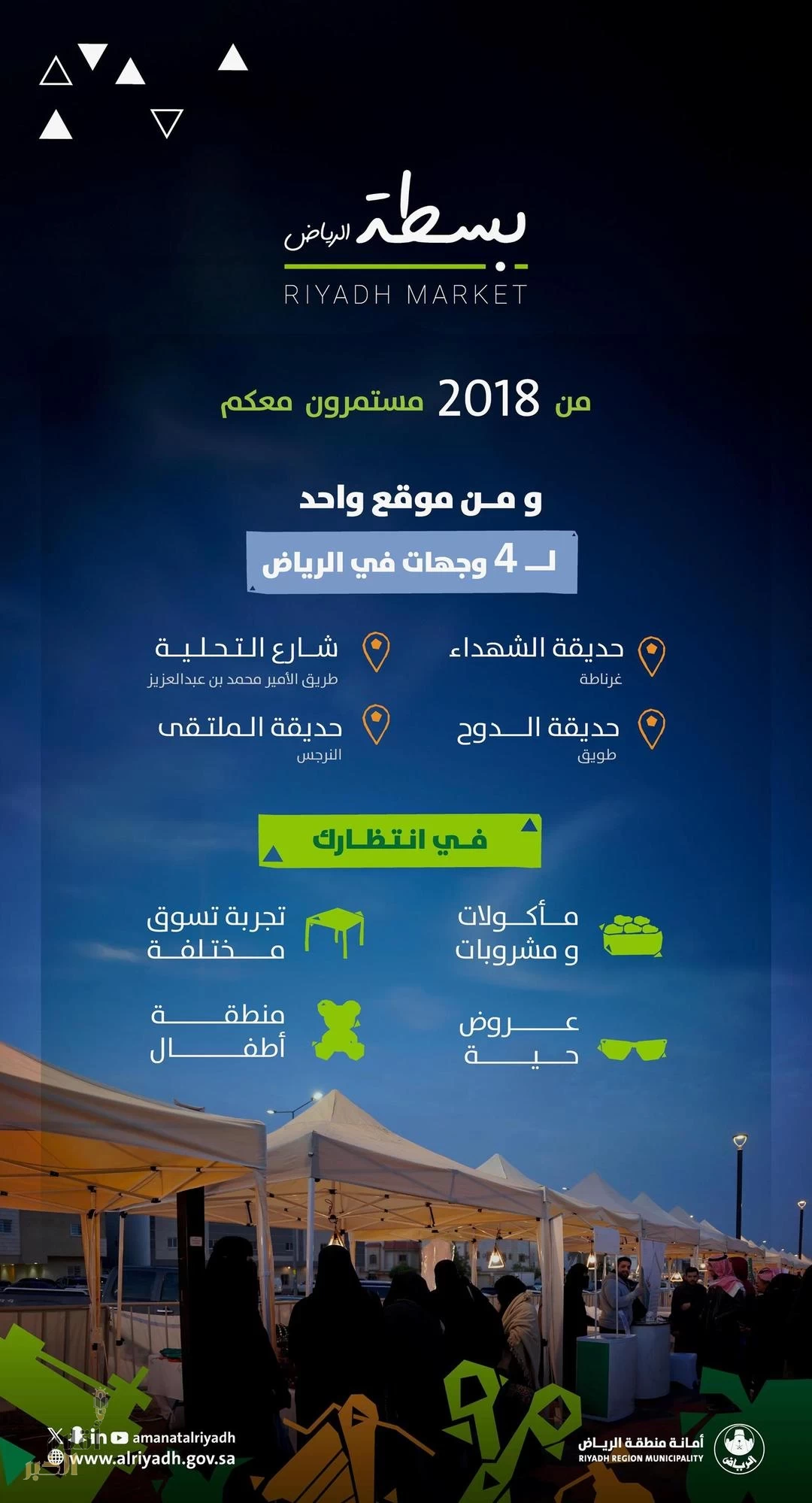 أمانة الرياض تعود بفعالية "بسطة الرياض" في 4 مواقع متفرقة لاستقبال الزوار والأهالي