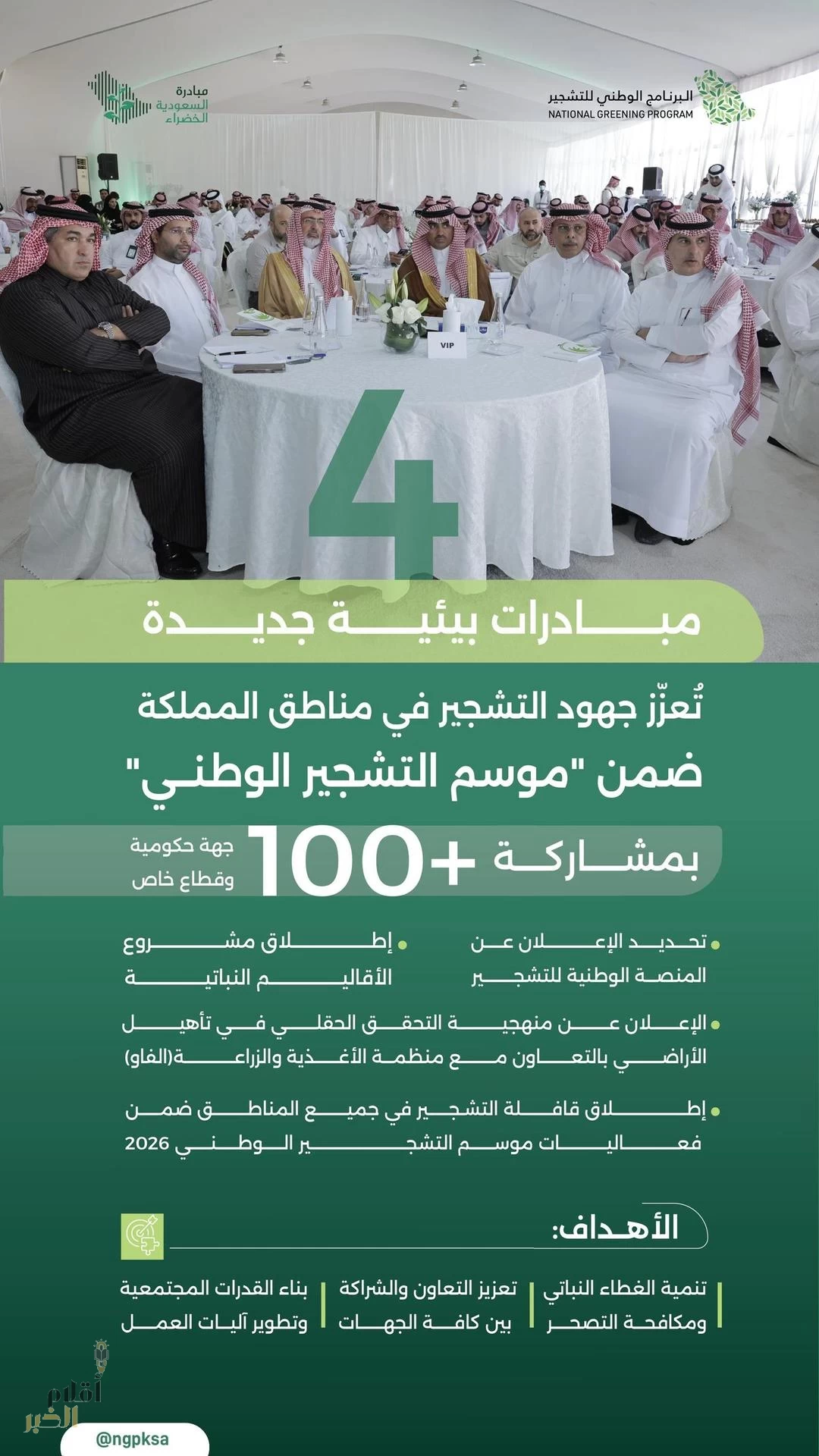 البرنامج الوطني للتشجير يُعلن 4 مبادرات بيئية لتعزيز جهود التشجير ويُسيّر قافلة لجميع المناطق