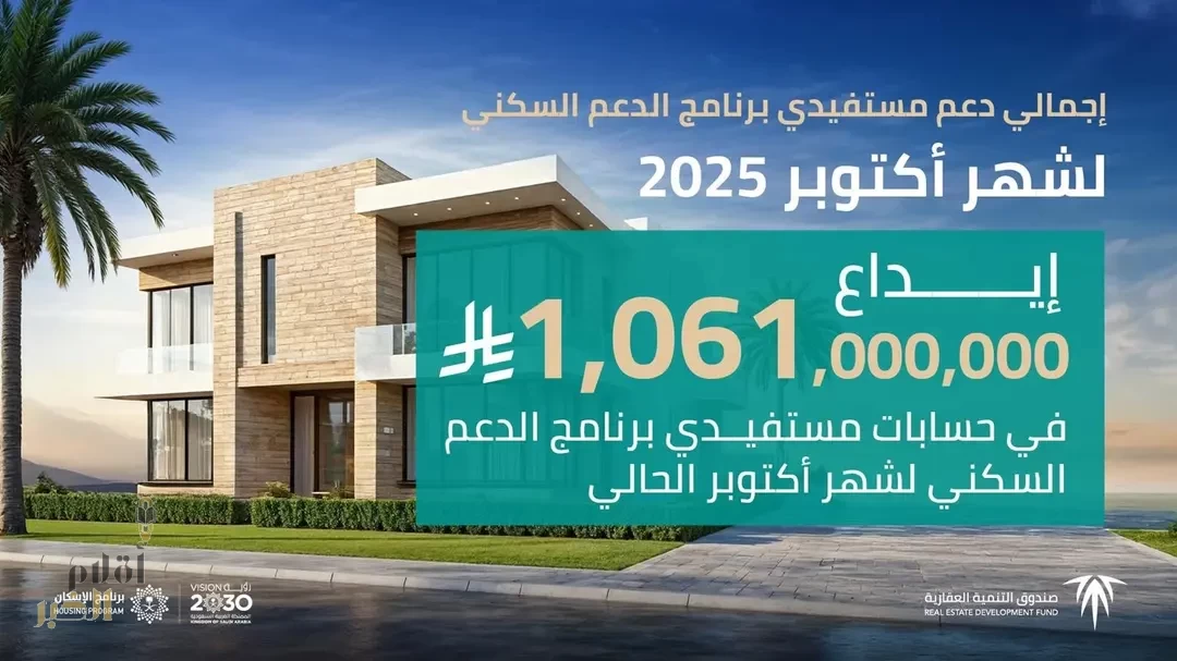 "الصندوق العقاري" يُودع مليارًا و 61 مليون ريال لمستفيدي برنامج الدعم السكني لشهر أكتوبر
