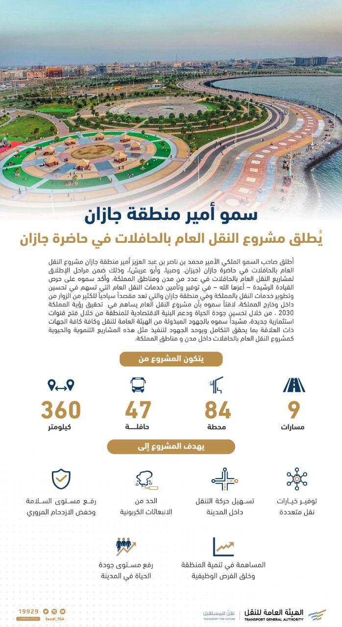 سمو أمير منطقة جازان يطلق مشروع النقل العام بالحافلات في حاضرة جازان