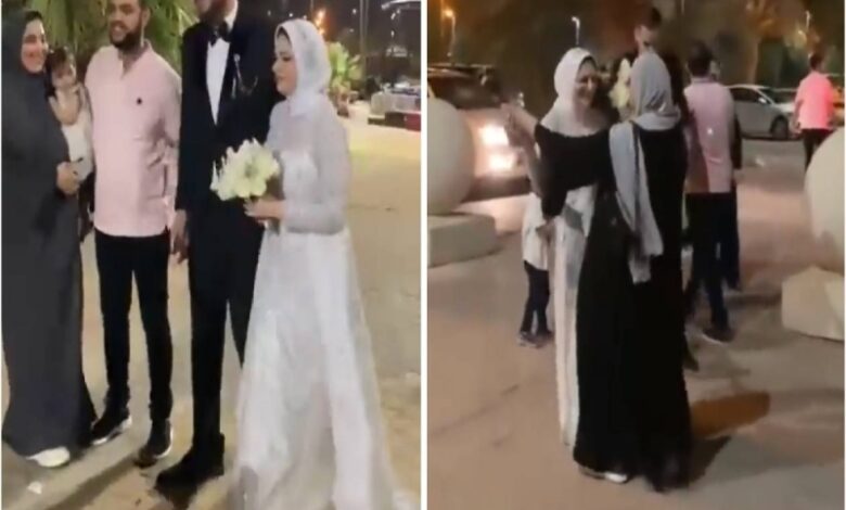 شاهد.. زوار حديقة في القصيم يشاركون عروسان مصريان الاحتفال بزواجهم