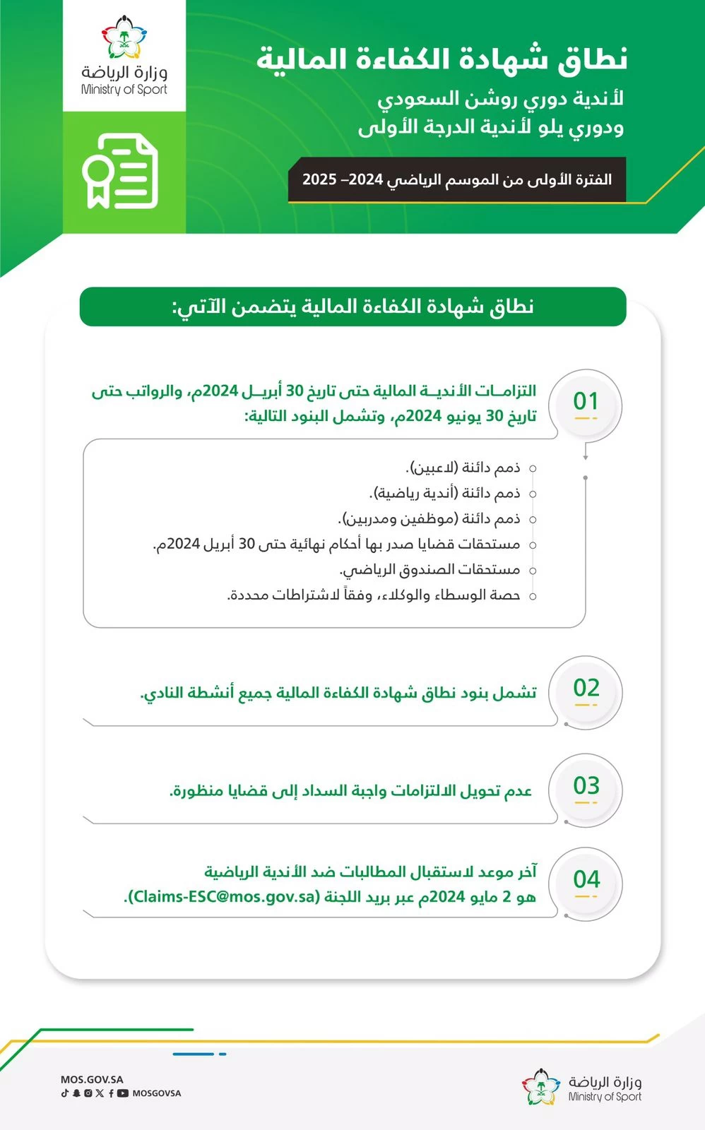 وزارة الرياضة تضبط الكفاءة المالية