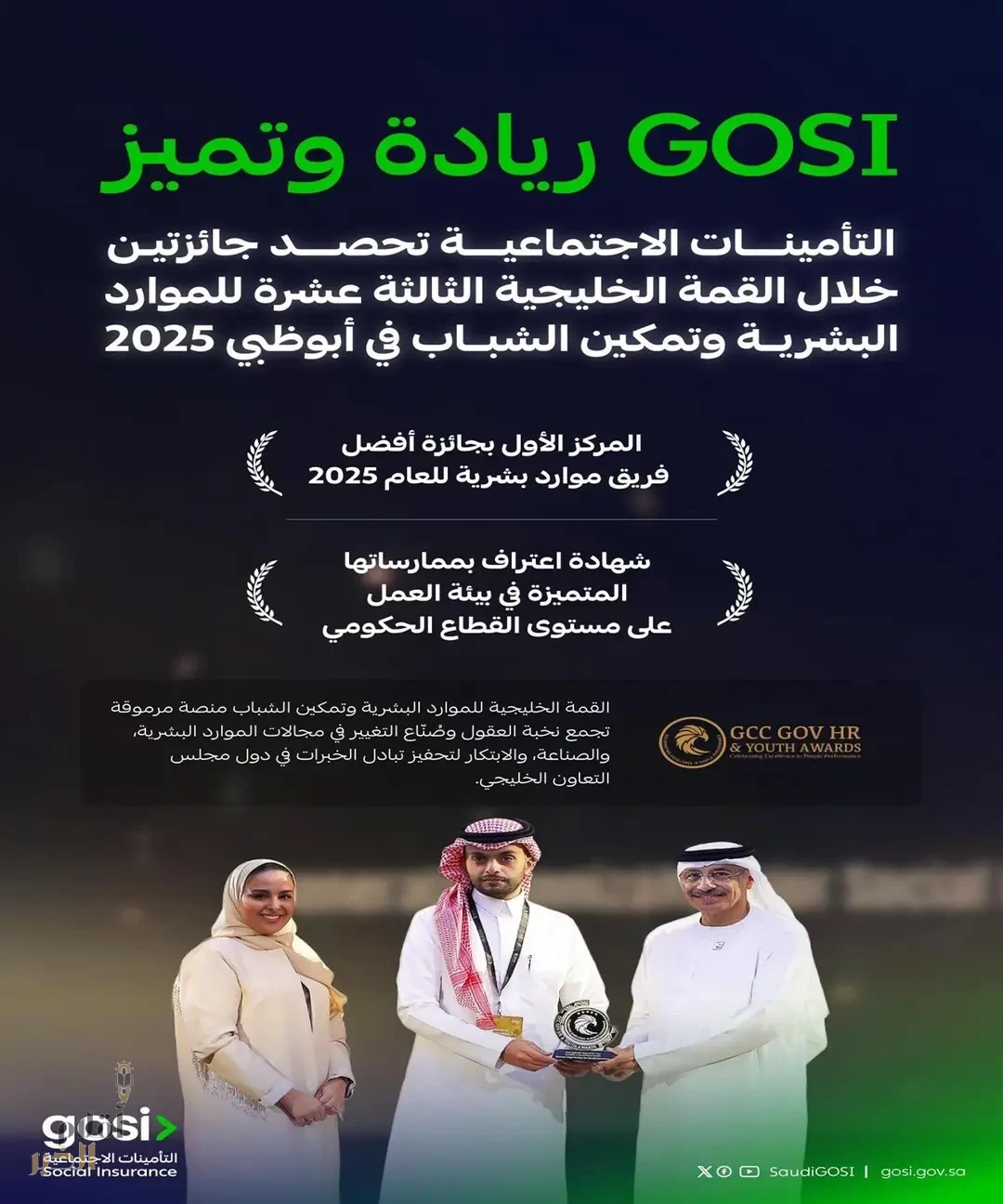 التأمينات الاجتماعية تحقق المركز الأول بجائزة أفضل فريق موارد بشرية للعام 2025