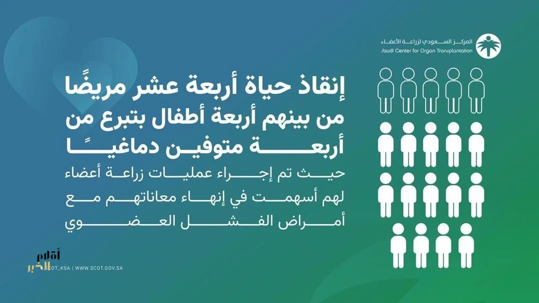 أربعة متوفين دماغيًا ينقذون حياة 14 مريضًا بينهم أطفال