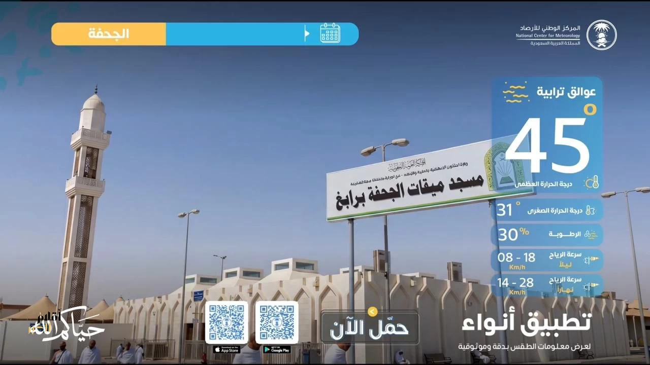"الأرصاد" يطلق نشرات طقس مواقيت الإحرام لخدمة ضيوف الرحمن 