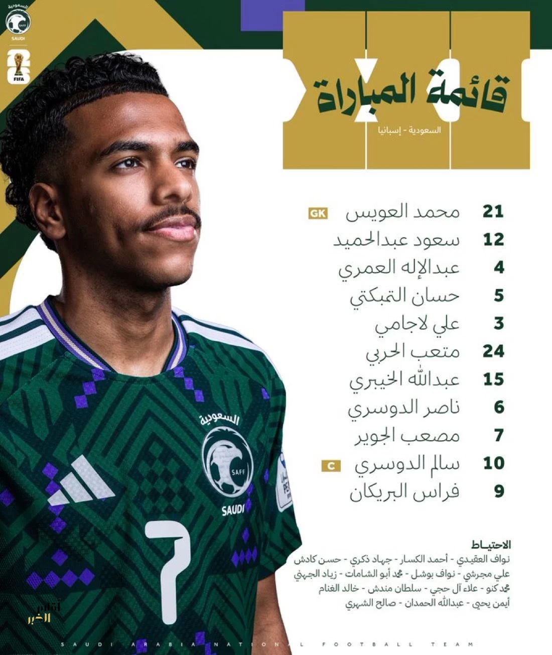 الأخضر يعلن تشكيلته لمواجهة إسبانيا في كأس العالم 2026