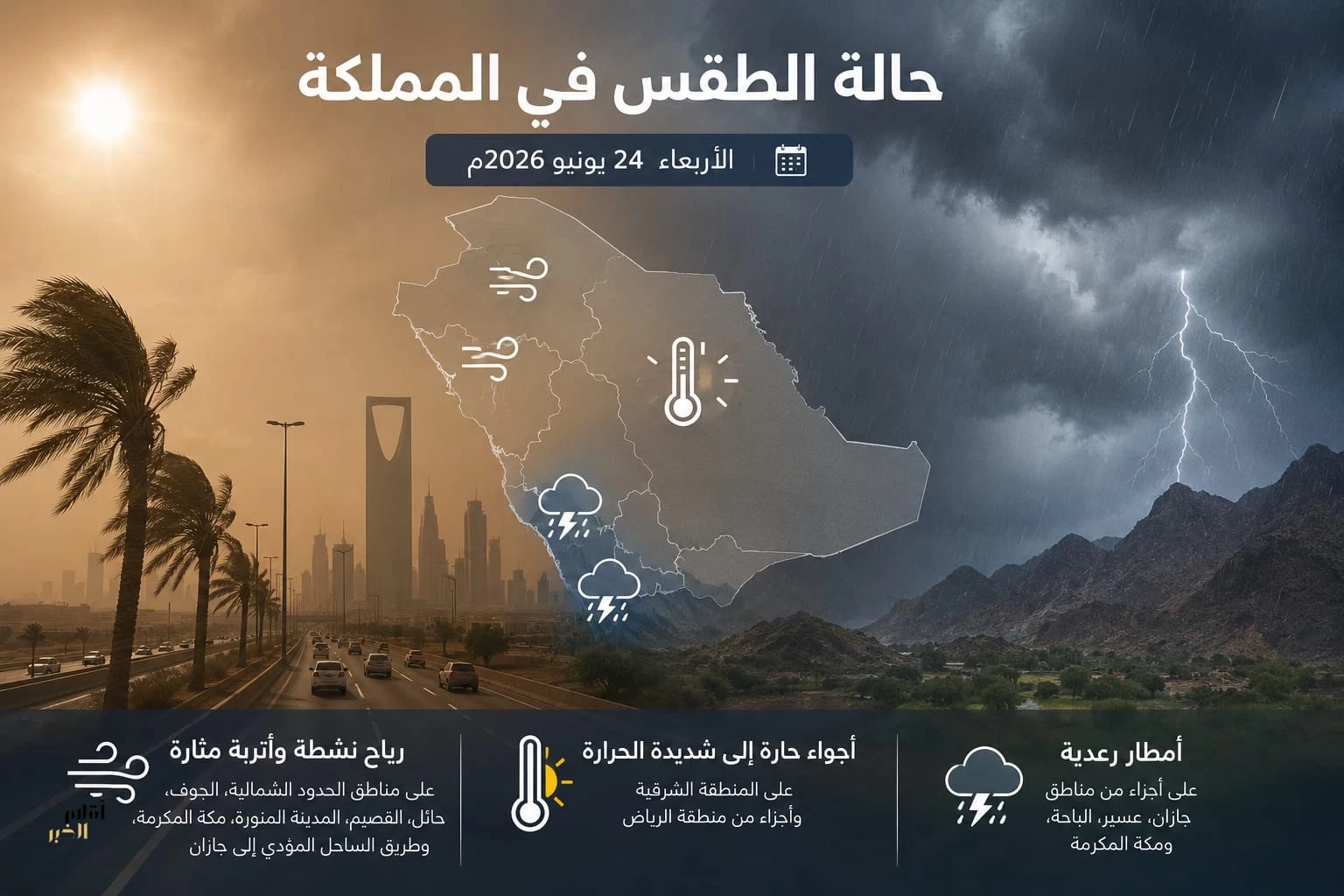 الأرصاد تتوقع استمرار الحرارة المرتفعة وأمطارًا رعدية على مرتفعات الجنوب الغربي