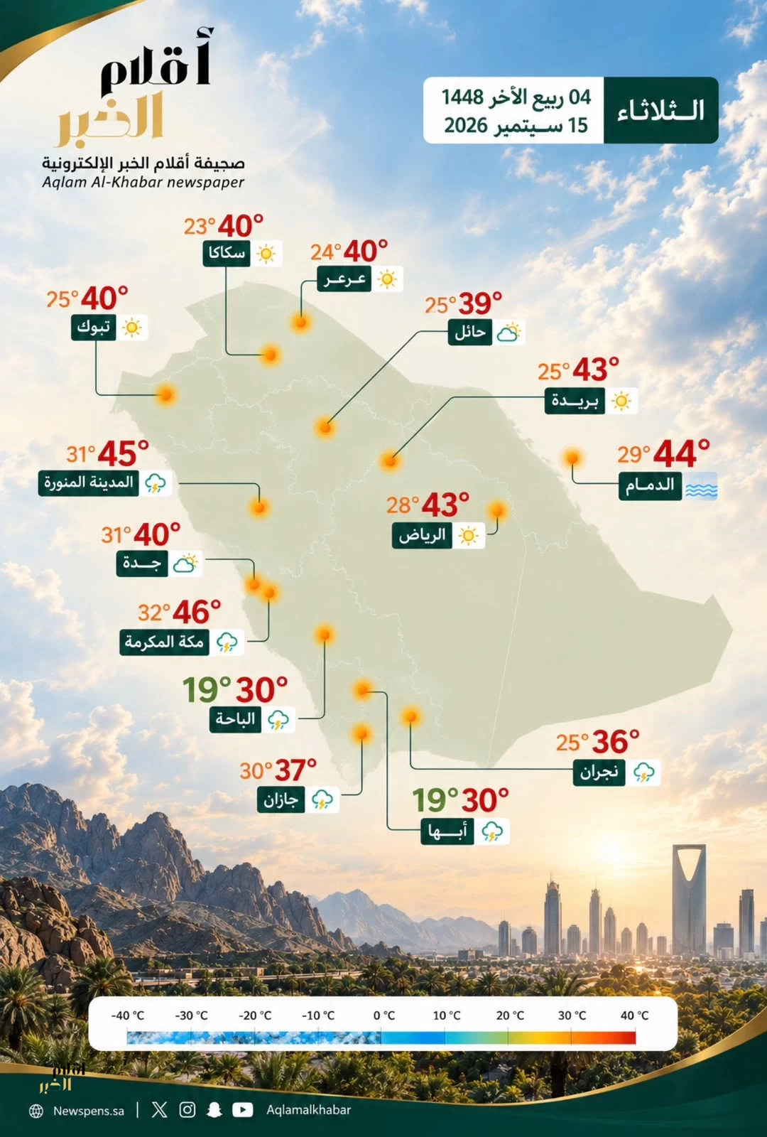 أمطار رعدية غزيرة وسيول متوقعة على عدة مناطق