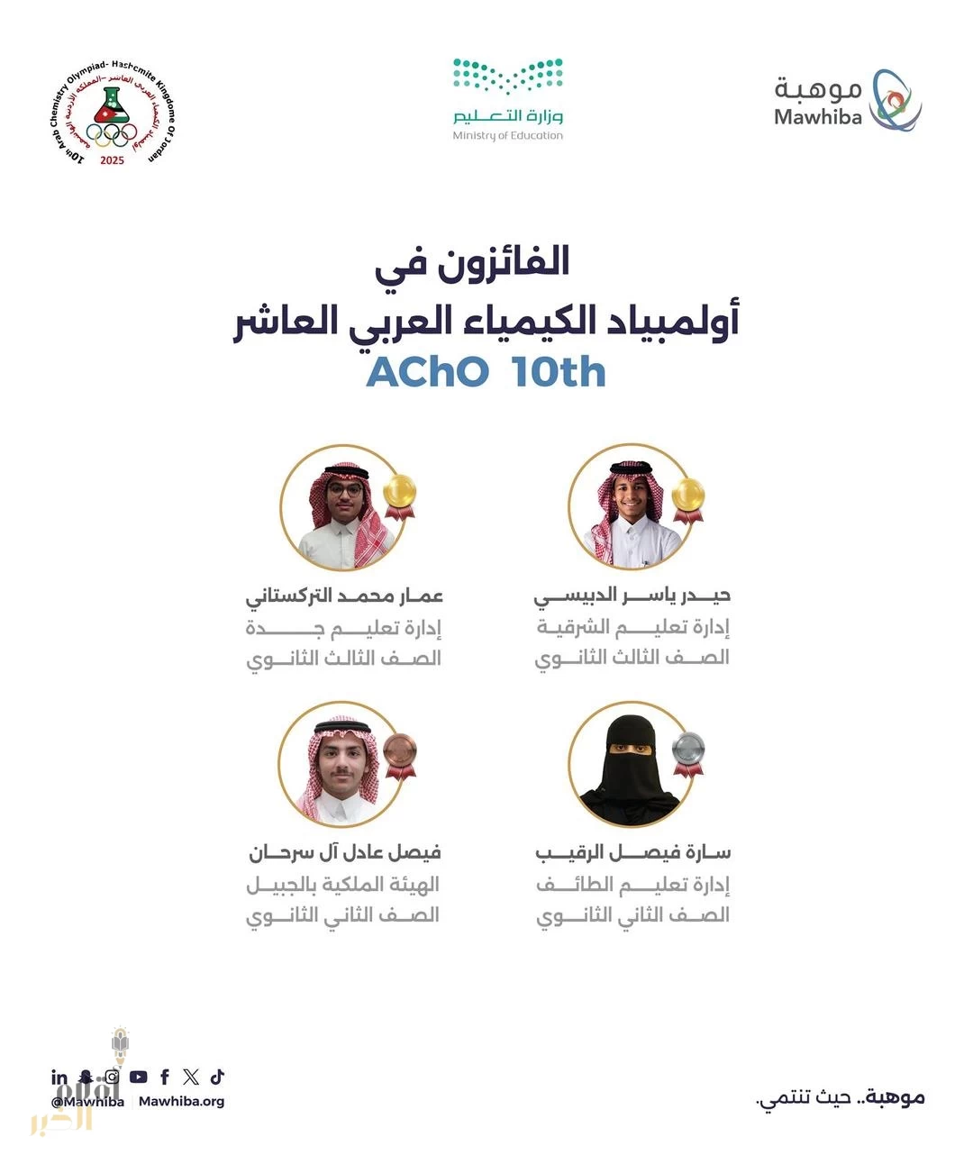 المملكة تتصدر أولمبياد الكيمياء العربي 2025 بـ(4) ميداليات منها ذهبيتان