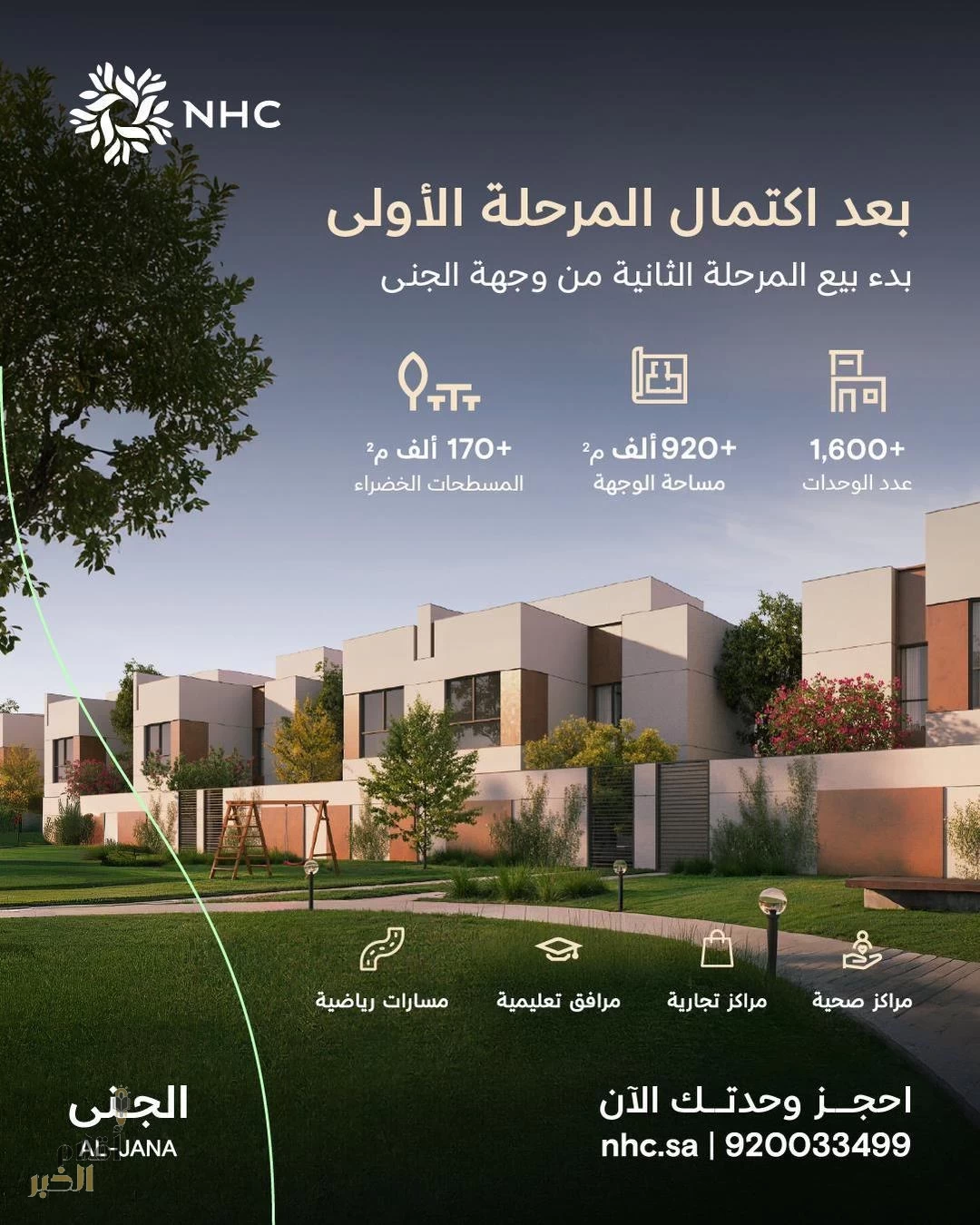 NHC تُعلن بدء البيع في المرحلة الثانية من وجهة الجنى بمحافظة جدة