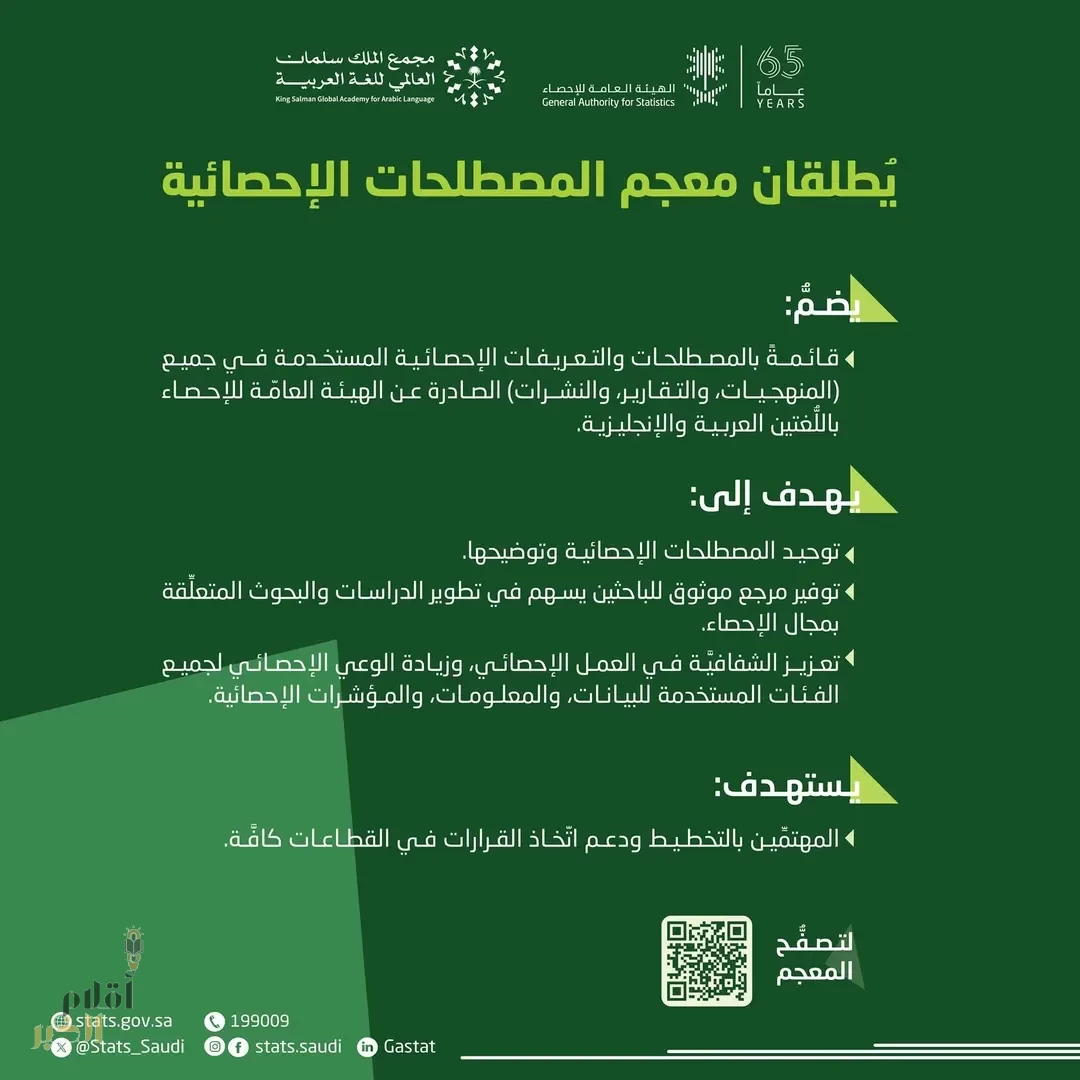 مجمع الملك سلمان العالمي للغة العربية و"هيئة الإحصاء" يُطلقان "معجم المصطلحات الإحصائية"