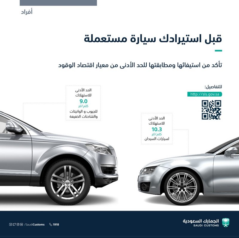 "الجمارك" تدعو للتأكد من مطابقة السيارات المستوردة لمعايير اقتصاد الوقود
