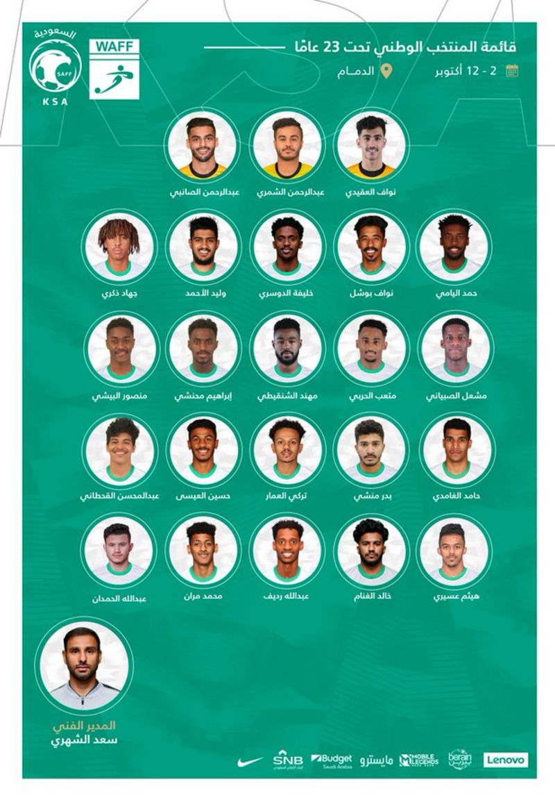 المنتخب السعودي الأولمبي يعلن عن قائمة الأخضر لبطولة غرب آسيا